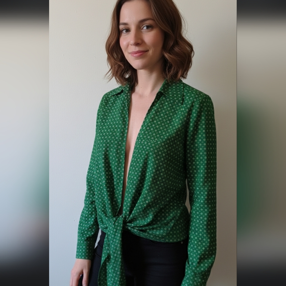 Michael Michael Kors Green Tie Wrap Blouse S